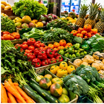 Ilustração de frutas e verduras